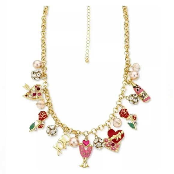 Multi Heart Gold-Tone Champagne Statement Necklace - Picture 2 of 2